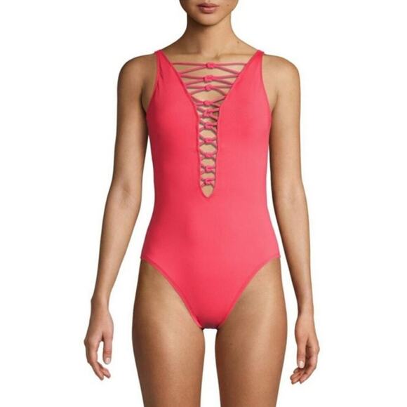 NWT Bleu Rod Bettie Let's Get Knotty One Piece Swimsuit in Living Coral, 12 - Picture 1 of 12